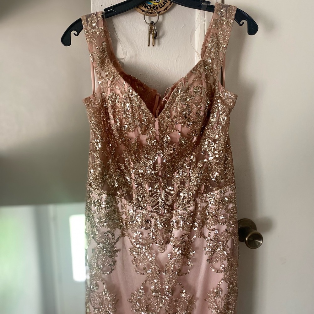 Gold Strapless Sequin Gown for Brides - Picture 7 of 11